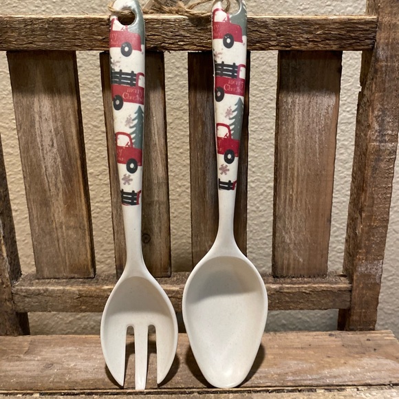 Christmas Serving Utensils, Red Truck Serving Spoon & Serving Fork Set Of 2 - Picture 4 of 16